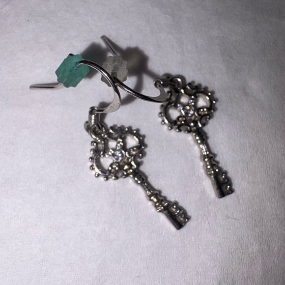 Jewelry - Silver Key Earrings with Crystal Accents